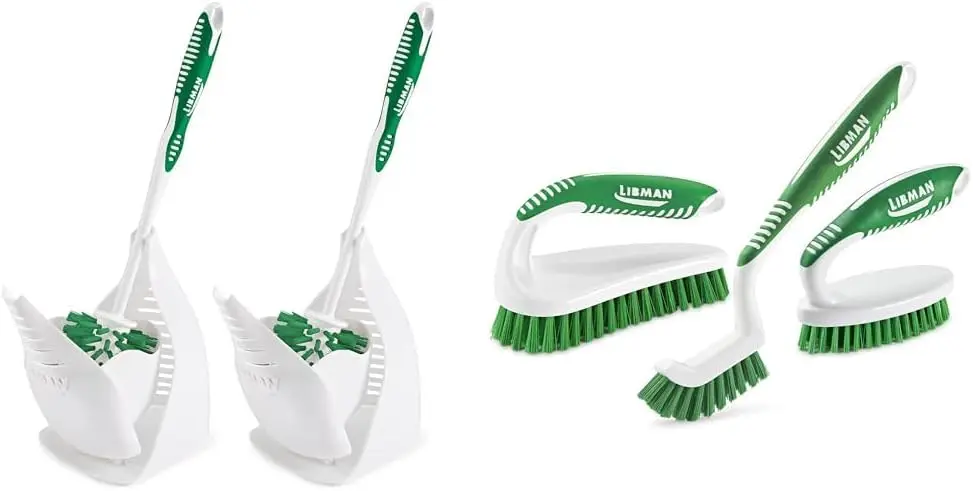

Libman Toilet Bowl Brush 2 Pack and 3 Piece Scrub Brush Kit for Grout, Tile, Bathroom, Kitchen Cleaning