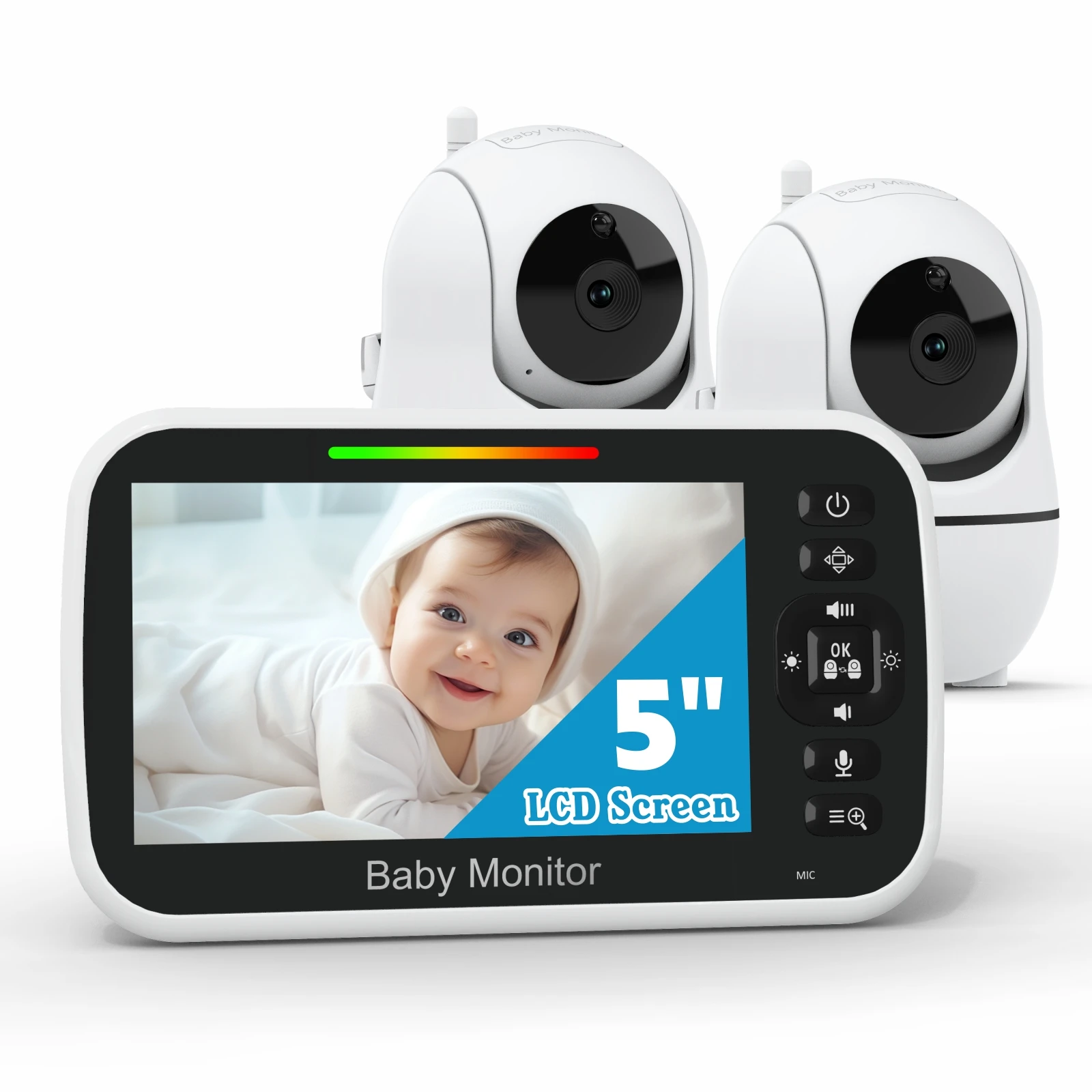 5'.0 Inch Smart Baby Monitor with Two Cameras Baby Phone Pan Tilt  Video baby Monitor