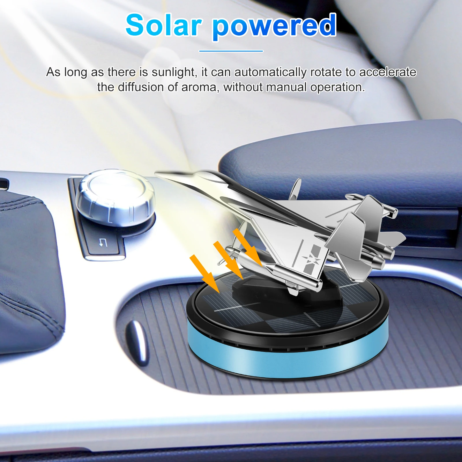 Solar Airplane Car Air Freshener Solar Rotating Fighter Car Aroma Diffuser Essential Oil Long-Lasting Car Essential Oil for Car