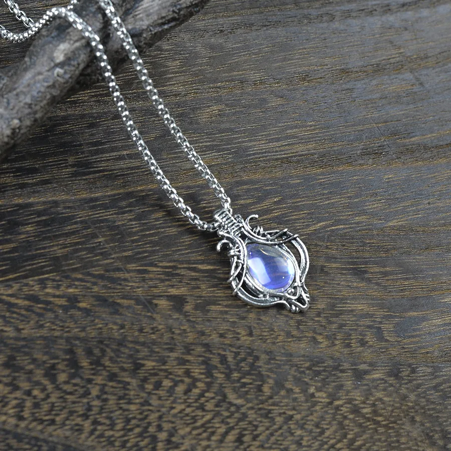 DIY accessories European and American new retro moonstone hollow water drop pendant necklace fashion trend personalized versatil