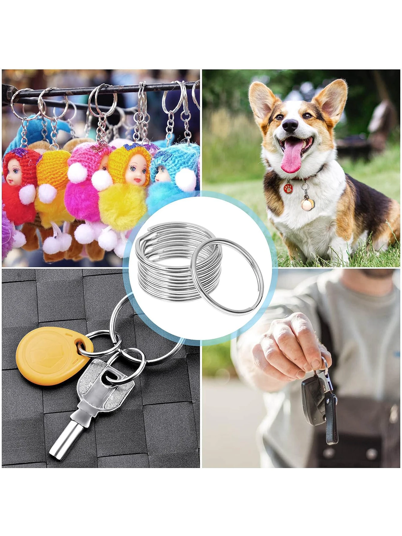 10Pcs Heart/Plum Blossom/Oval Shape Metal Key Rings Split Keychains DIY Jewelry Craft Supplies Bulk Pack for Accessory Making