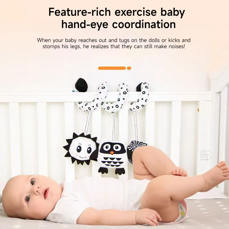 Baby Spiral Plush Toys Black and White Rattles Toys Hanging Activity Stroller Toy Newborns Crib Mobile Sensory Toy Car Seat Toys