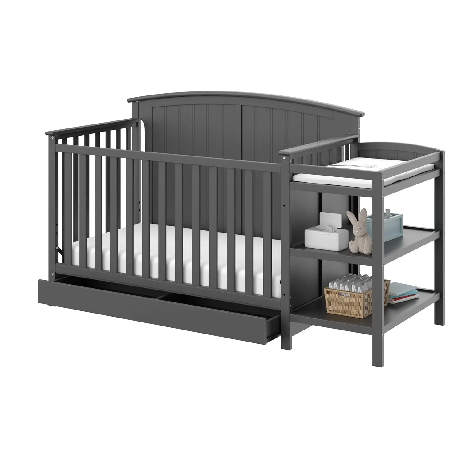 

5-in-1 Convertible Crib and Changer with Drawer (Gray) – GREENGUARD Gold Certified, Crib and Changing Table Combo