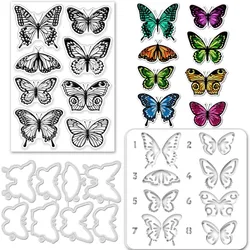 1Bag 4Pcs Layered Butterfly Silicone Clear Stamps Metal Animal Cutting Die Cuts Paint Craft Stencils Template for Card Making