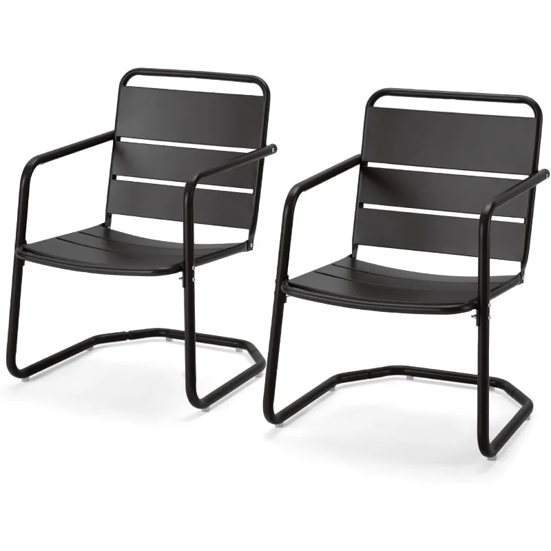 HOME.مجموعة كراسي الفناء مكونة من 2، مجموعة أثاث الفناء الصغيرة - كرسيين معدنيين للربيع على شكل حرف C، مجموعة بيسترو خارجية للشرفة، أمامي P