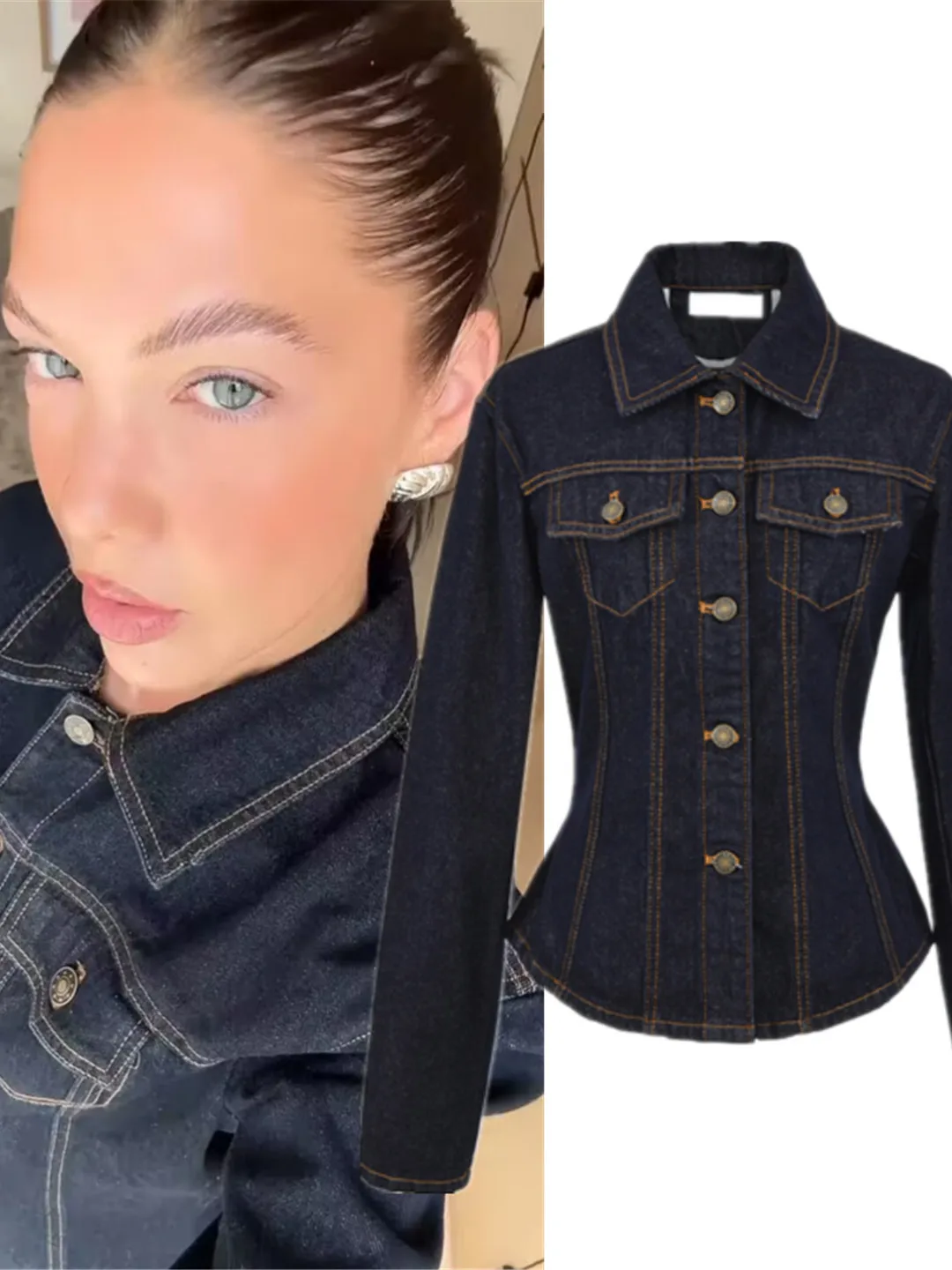 

Ретро Американский повседневный приталенный воротник Faionable k Синий Оригинальный цвет Джинсы Jaet Тяжелый рабочий топ Модное женское пальто