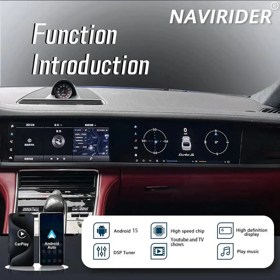 Untuk Porsche Panamera 2017-2023 Layar Baru yang Ditingkatkan Android 15 Stereo Otomatis Video 12.3+12.3 Inci Interaktif GPS Carplay Radio Mobil