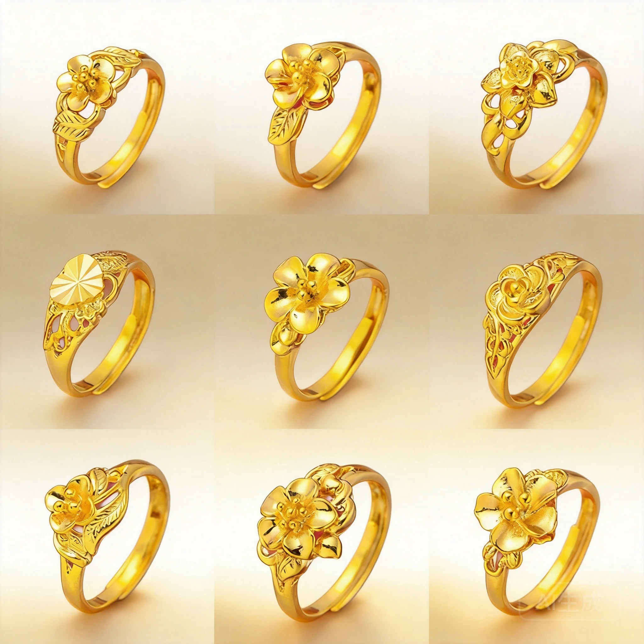 Women's adjustable 24k gold plated flower ring for wedding daily wear party occasions 11 assorted styles delicate durable jewelr