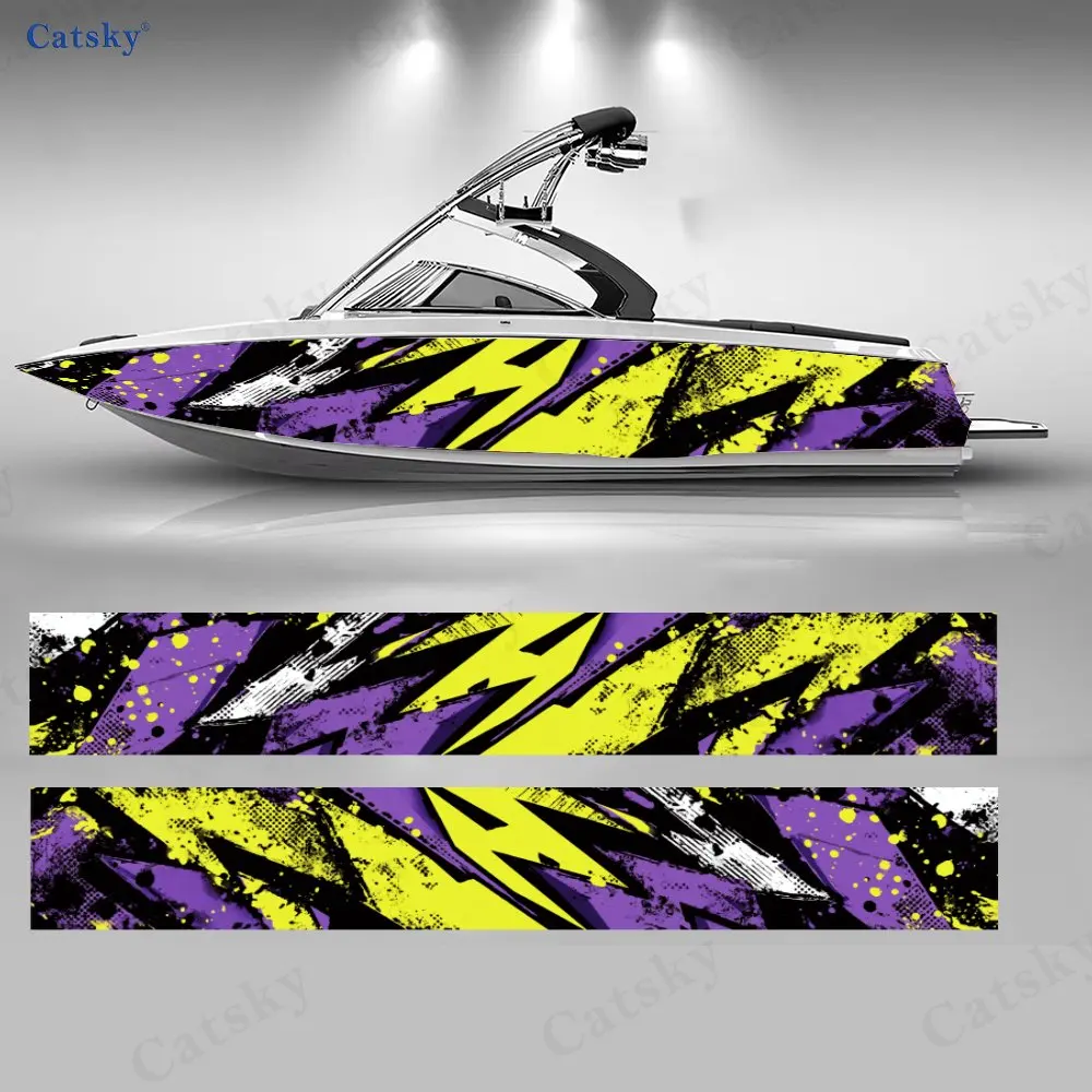 

2 шт. фиолетово-желтых наклеек с изображением молнии для лодок, водонепроницаемые виниловые наклейки из ПВХ для рыболовных судов, прочный стильный дизайн