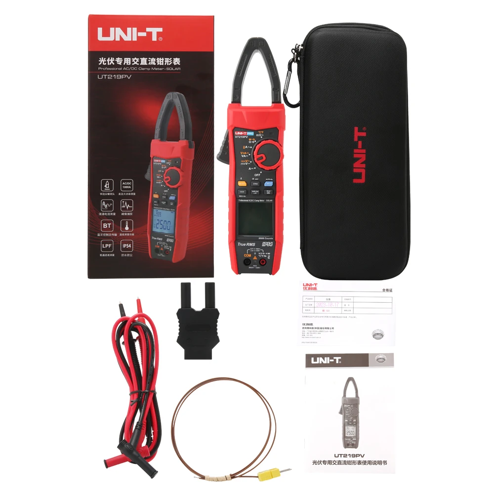 UNI-T UT219PV AC/DC Clamp Mete Pliers Ammeter Voltmeter 1000A 1500V 2500V PEAK LPF Measure Digital Bluetooth Multimeter