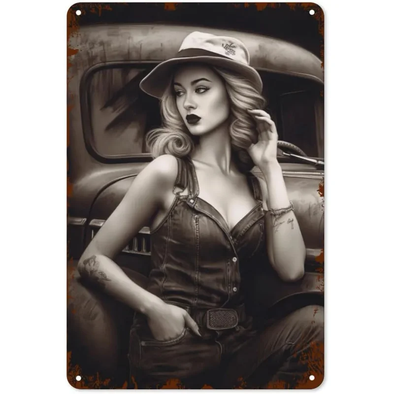 Pinup girls metal tin signs automobile Lady wall poster plaque vintage iron painting decoration for Home Cafe Game Room club bar