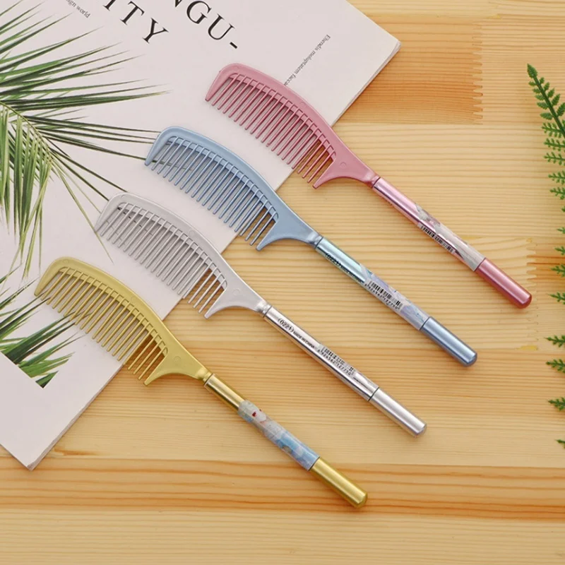 2 قطعة قلم جل على شكل مشط أقلام حبر سوداء مستلزمات الكتابة المكتبية المدرسية هدية قرطاسية (لون عشوائي)