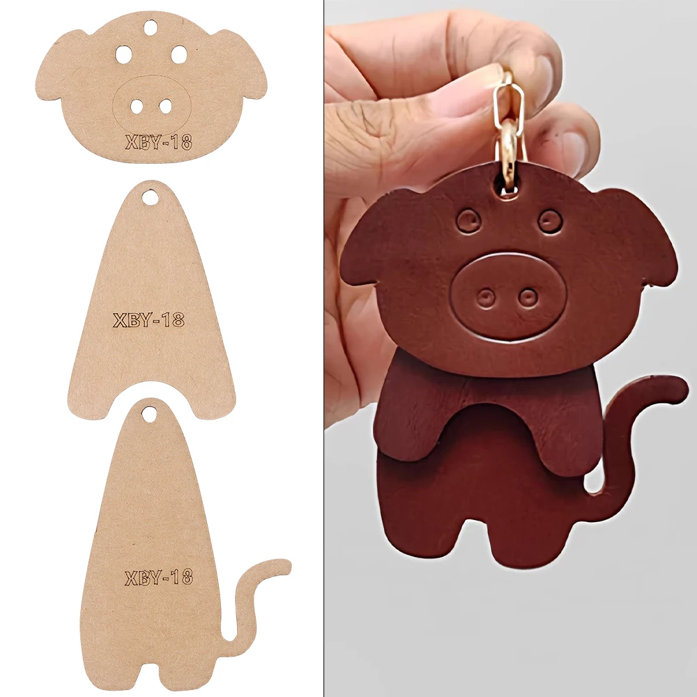 DIY Kraft Paper Templates for Hand Making Personalized Pig-Shaped Hangings Decorations ,DIY Leather Sewing Design Paper Stencil