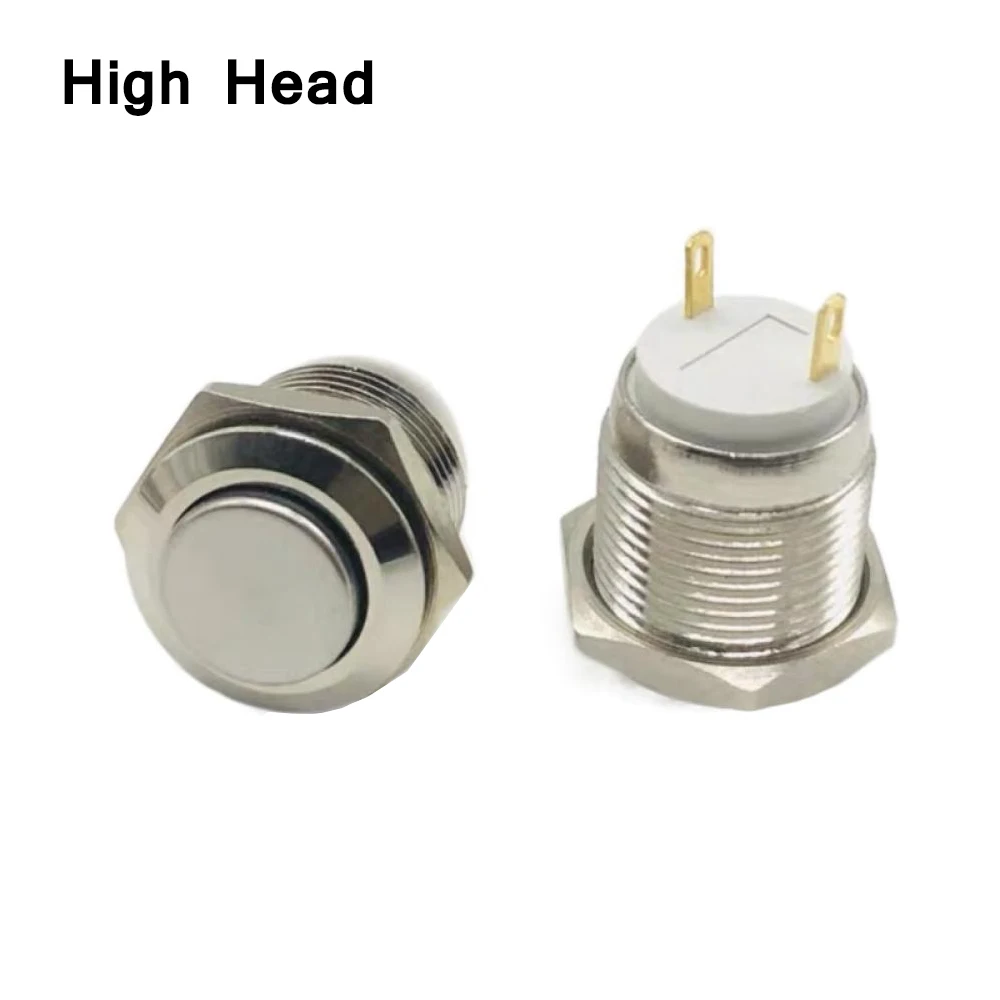 1PCS 16MM Metal Push-button Switch with 2-pin Instant Self-locking Short Waterproof Metal Flat/High Head Push-button Switch
