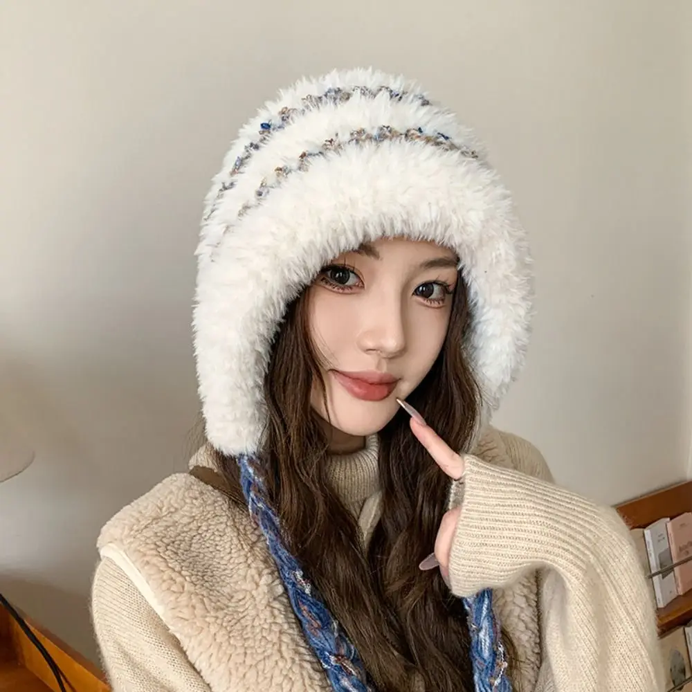 

Gifts Soft Autumn and Winter Cap Warm Plush Hats All-match Wool Hat Plush Earmuffs Hats Elasticity Simple Tassel Warm Caps