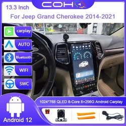 13.3 Inch For Jeep Grand Cherokee 2014-2021 Car Multimedia Player Gps Radio Android 12 Octa Core Carplay Android Auto  4G WIFI