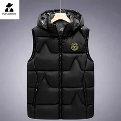 Jaqueta grossa quente de algodão dupla face masculina, boné destacável, colete casual fashion, à prova de frio, neve, inverno