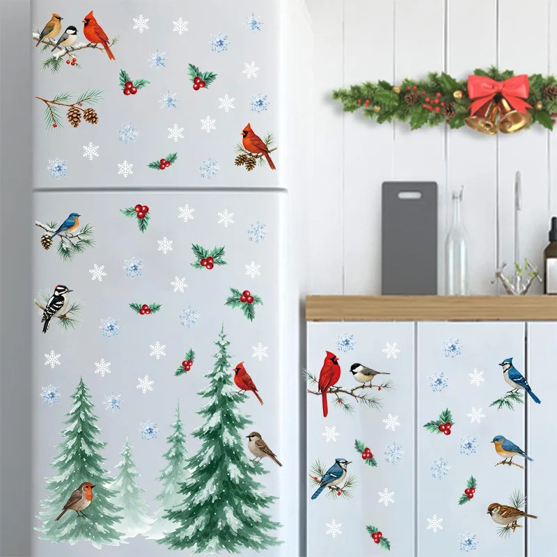 

Christmas Scene Window Stickers Snowman Window Clings PVC Holiday Decorations Christmas Bird Party Atmosphere Stickers Waterproo