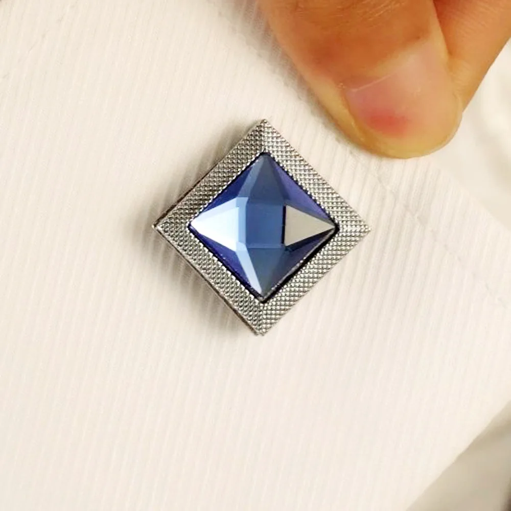 Fashion Square Two-Tone Blue Crystal Cufflink For Mens French Style Shirt Sleeve Cuffs Metal Copper Brass Gemelos