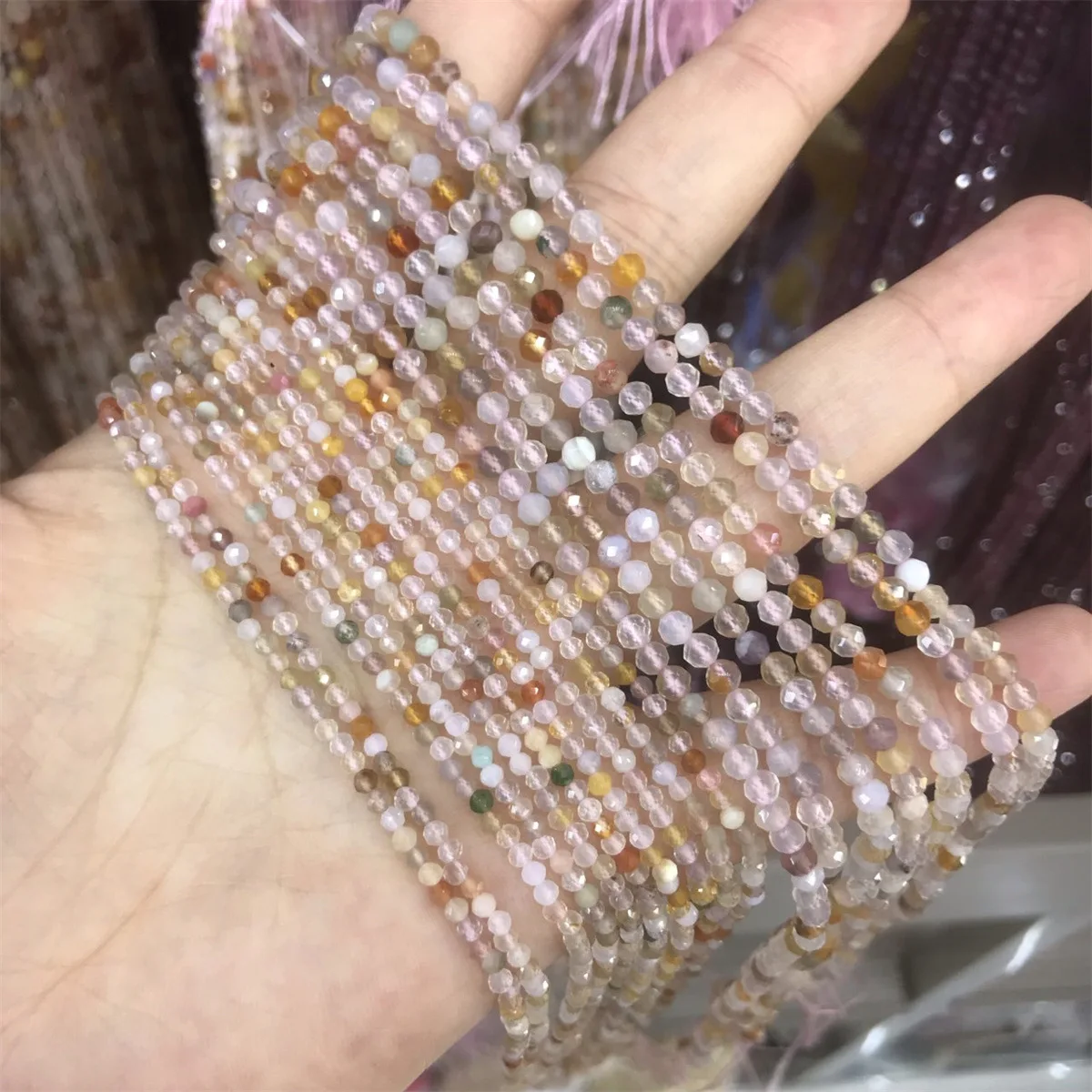 Natural Original Color Agate 2mm 3mm Faceted Agate Small Round Beads Loose Beads Beaded DIY Jewelry with Beads Work in Progress