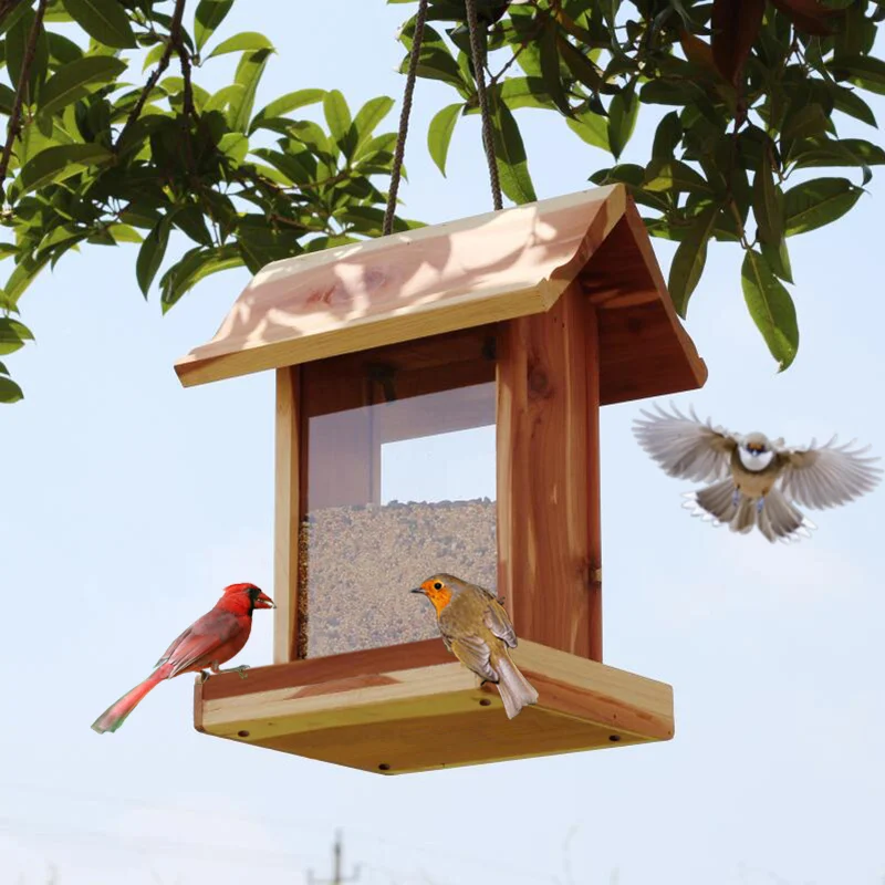 

Luxury Blood Cypress Solid Wood Bird Feeder - Unique Art Piece for Villa Garden, Weather-Resistant