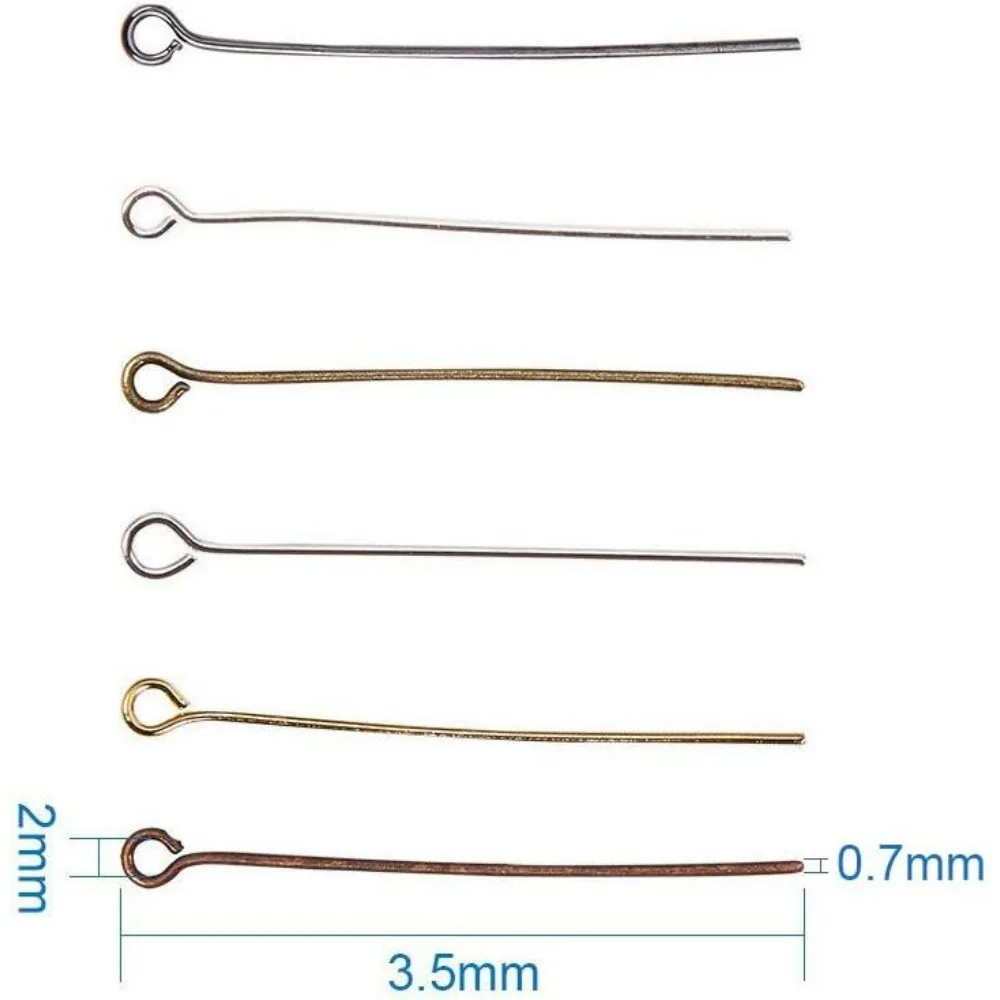 600pcs Brass Eye Pins, 6 Colors 1.3 Inch Head Pins Findings 21 Gauge Open Eye Pin for Earring Necklace Pendant Beading Jewelry