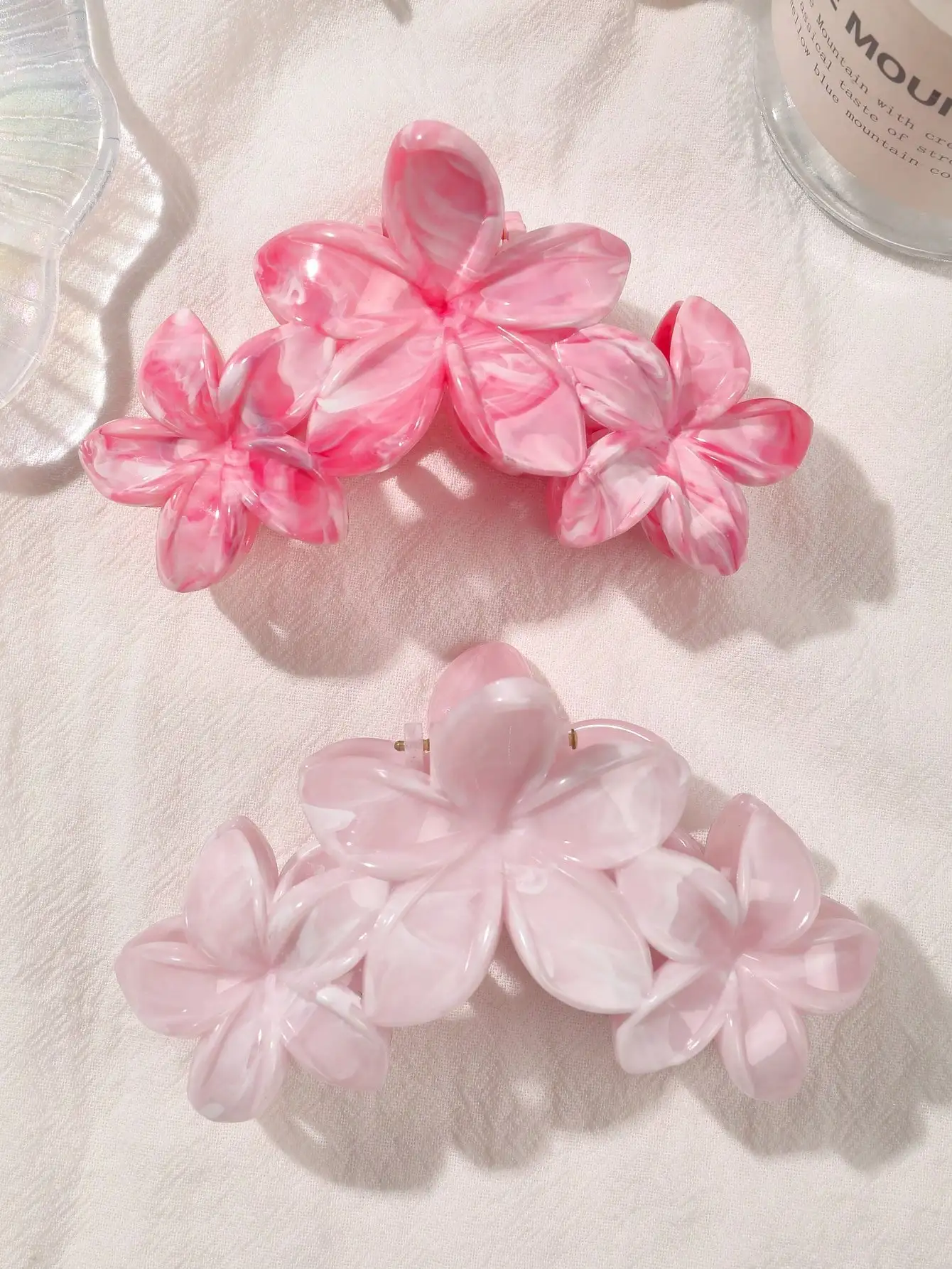 2 Stück hawaiianische blaue graue Saphir-Marmor-Blumen-Haarklammer für Frauen, Hai-Clip, böhmische Haar-Accessoires, Farbverlauf-Haarnadeln – Detail 15