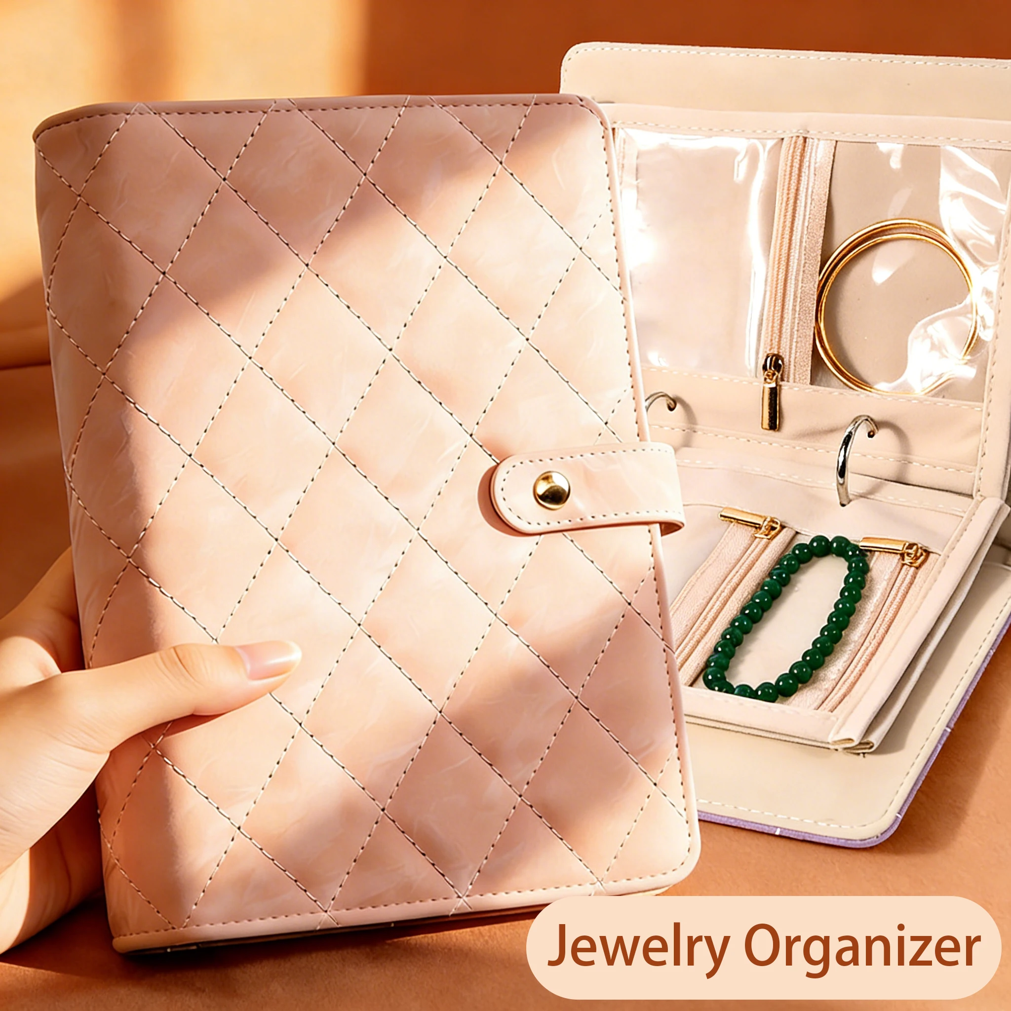 

Fashion Women Portable Travel Jewelry Bag, Leather Necklace Ring Earrings Zipper Storage Bag, Jewelry Display Case Organizer