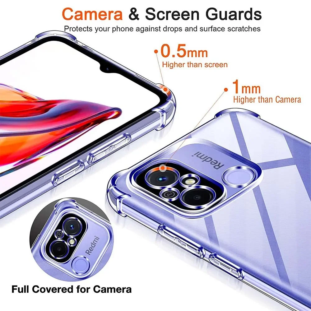 Funda transparente de silicona a prueba de golpes para Redmi 12, 12C, 13C, Redmi Note 13 Pro, A1, A2 Plus, funda trasera de Tpu suave