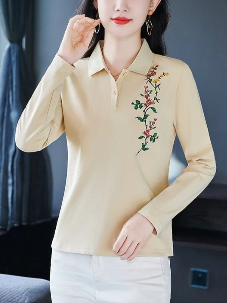 

Cotton Long Sleeve Polo Shirt Casual Loose Spring Autumn Modern Asian Style Comfortable Layering Top​