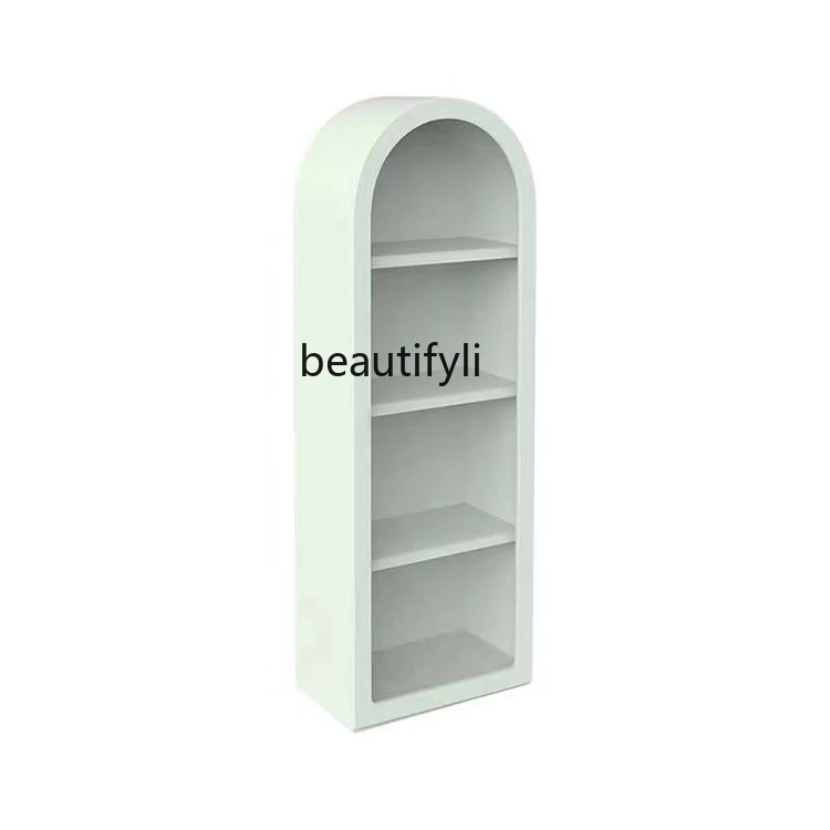 

American-Style Solid Wood Bookcase Living Room Light Luxury Display Cabinet Arch Locker Wall Curio Cabinet