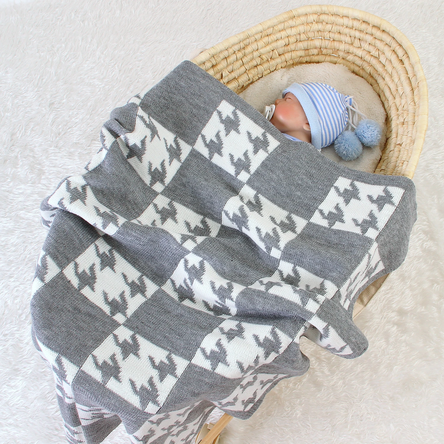 Baby Blanket Knit Plaid Fashion Newborn Girl Boy Bedding Crib Cradle Quilts Super Soft Infant Stroller Wrap Swaddle