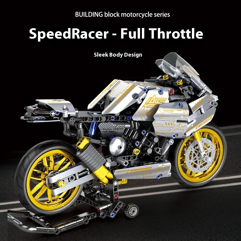 Modellino di motocicletta in blocchi da costruzione Technic, giocattolo educativo assemblabile per ragazzi, puzzle fai da te, ornamento creativo fatto a mano.