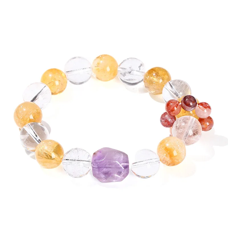 

Shinzue Jewelry3ANatural Yellow White Amethyst Stone Bracelet Red Agate Flower Running Ring Women's Jewelry