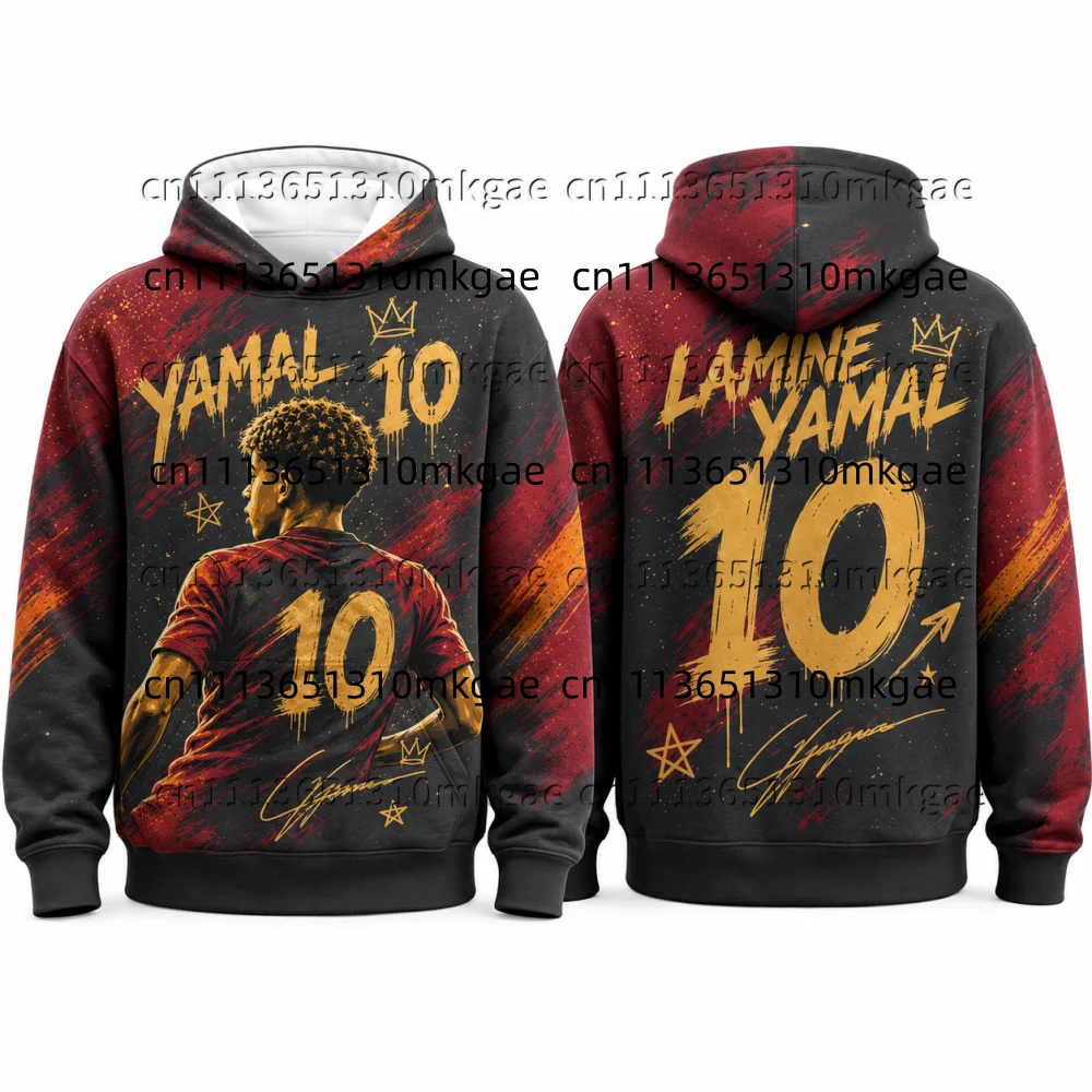 Vintage Football Fan Hoodie Full‑Print Graffiti Player Portrait No.10 Crown Star Signature Men Street Sport Sweatshirt Kids Tops