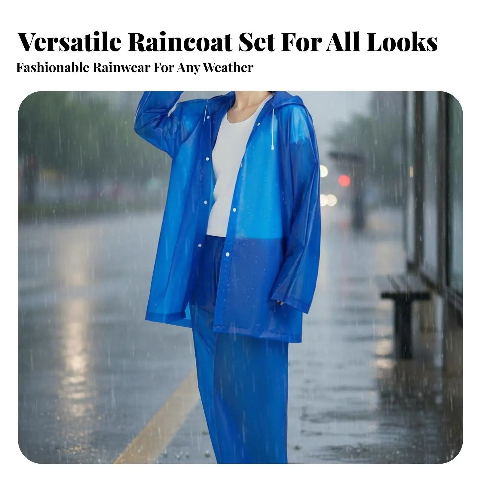 Two Piece Adult Raincoat Tear Resistant EVA Hooded Rain Gear for Outdoor Hiking Commuting Rain