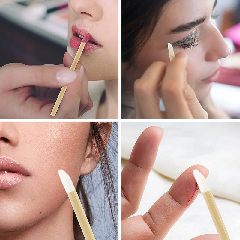 Bamboo Lip Applicators Disposable Lip Brush With Replacement Head Eco-friendly Lipstick Lip Gloss Wands Makeup Beauty Tool Kits