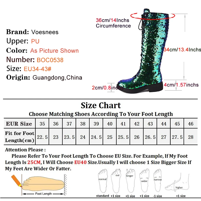 Sequined Women\'s Boots 2024 New Punk Girls High Help Shoes Glitter Chunky Heeled Booties Lace Zipper Knee High Boots Size 34-43