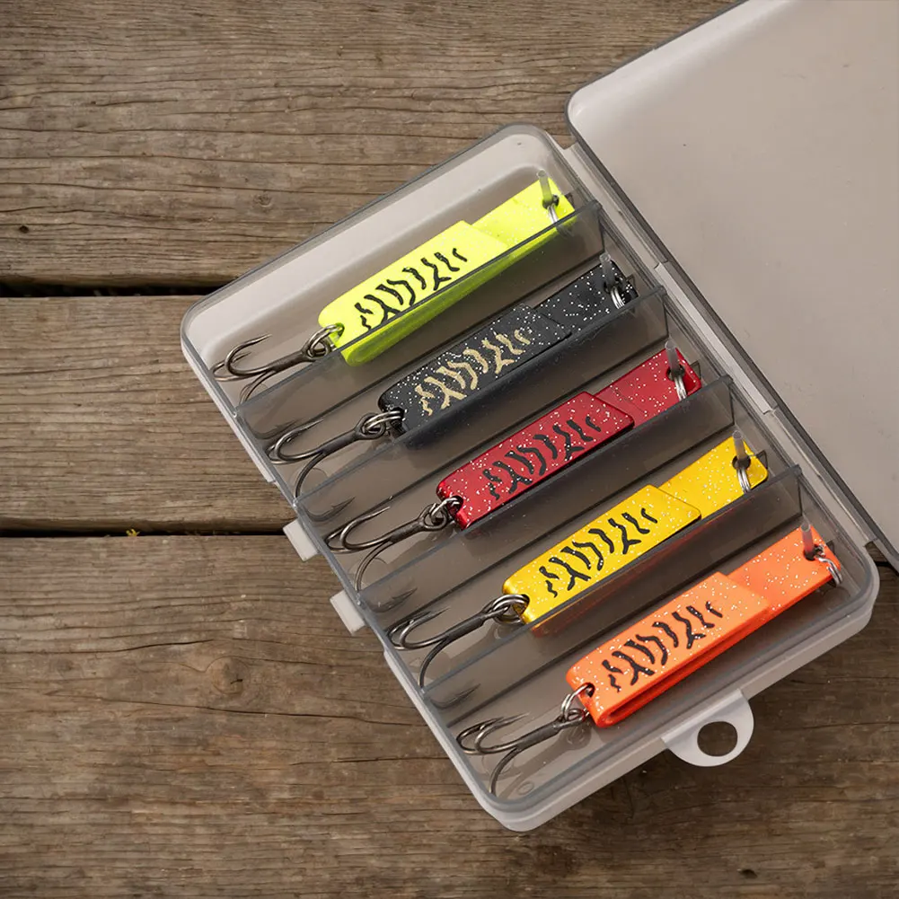 5 قطعة ملعقة معدنية الصيد السحر مع صندوق معالجة الاصطناعي الطعم الثابت الصيد Wobblers ل باس سمك السلمون المرقط