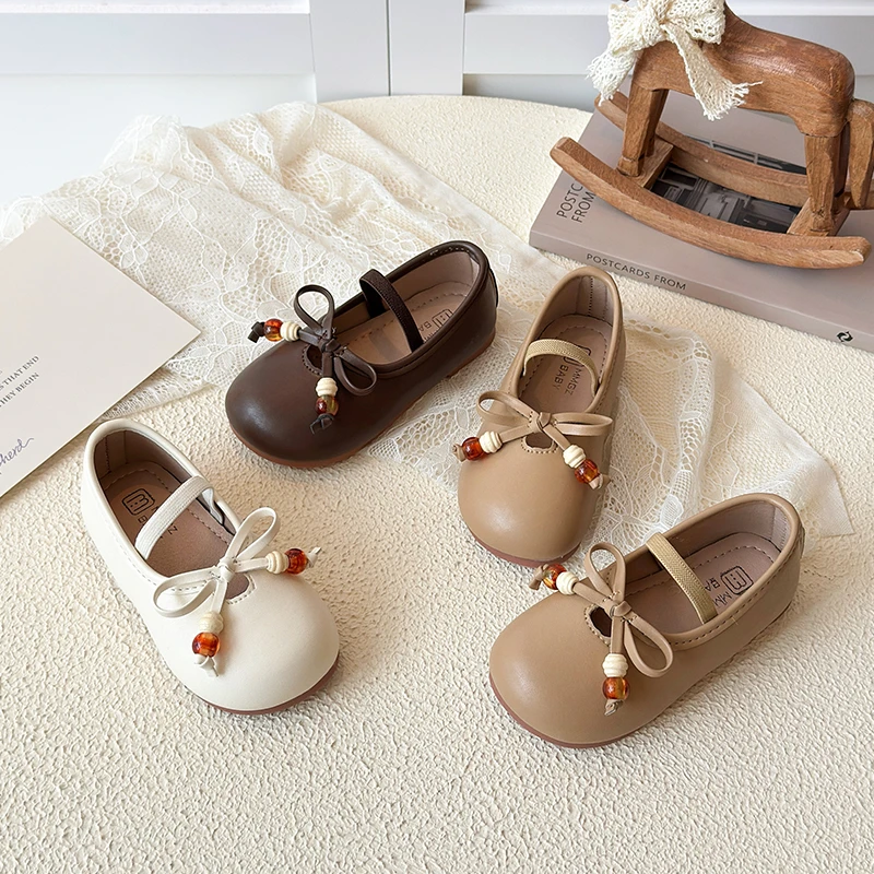 

Korean-style Fashion New Children PU Leather Shoes Spring Autumn New Girls Kids Soft-soled Bow Baby Non-slip Flat Shoes