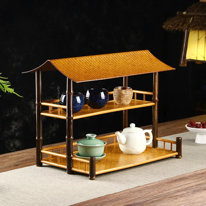 

Bamboo Products, Chinese Style Tea-brewing Zen Ornament, Storage Rack, Double-layer Teacup Holder