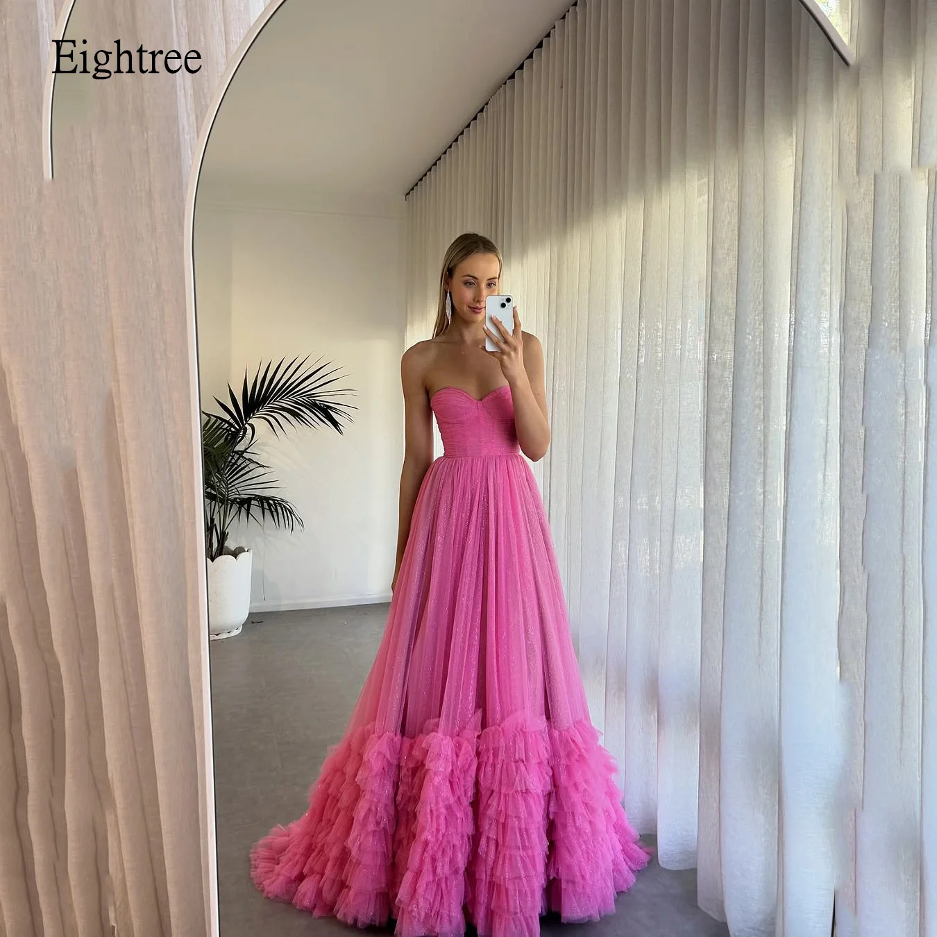 

Eightree Classic Hot Pink A Line Prom Dresses Sweetheart Neck Party Gowns Floor Length Dress Gown vestidos de festa Customized