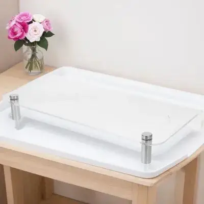 Support d'écran au design chic et épuré, organiseur de bureau, rehausseur d'écran pour ordinateur portable, en acrylique et acier robustes