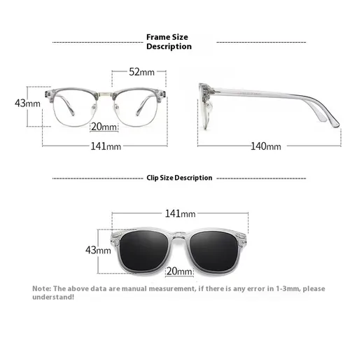 Imagen 2 del producto Gafas de sol 6 en 1 para miopía para hombres y mujeres, gafas polarizadas ópticas con Clip magnético, gafas graduadas personalizadas, montura de gafas-0,5 a-6,0