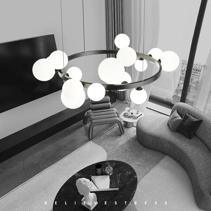 Nordic Modern Creative Hanging Wire Circular Glass Ball Pendant Light Bedroom Dining Room Bedroom Decorative Lighting Fixtures
