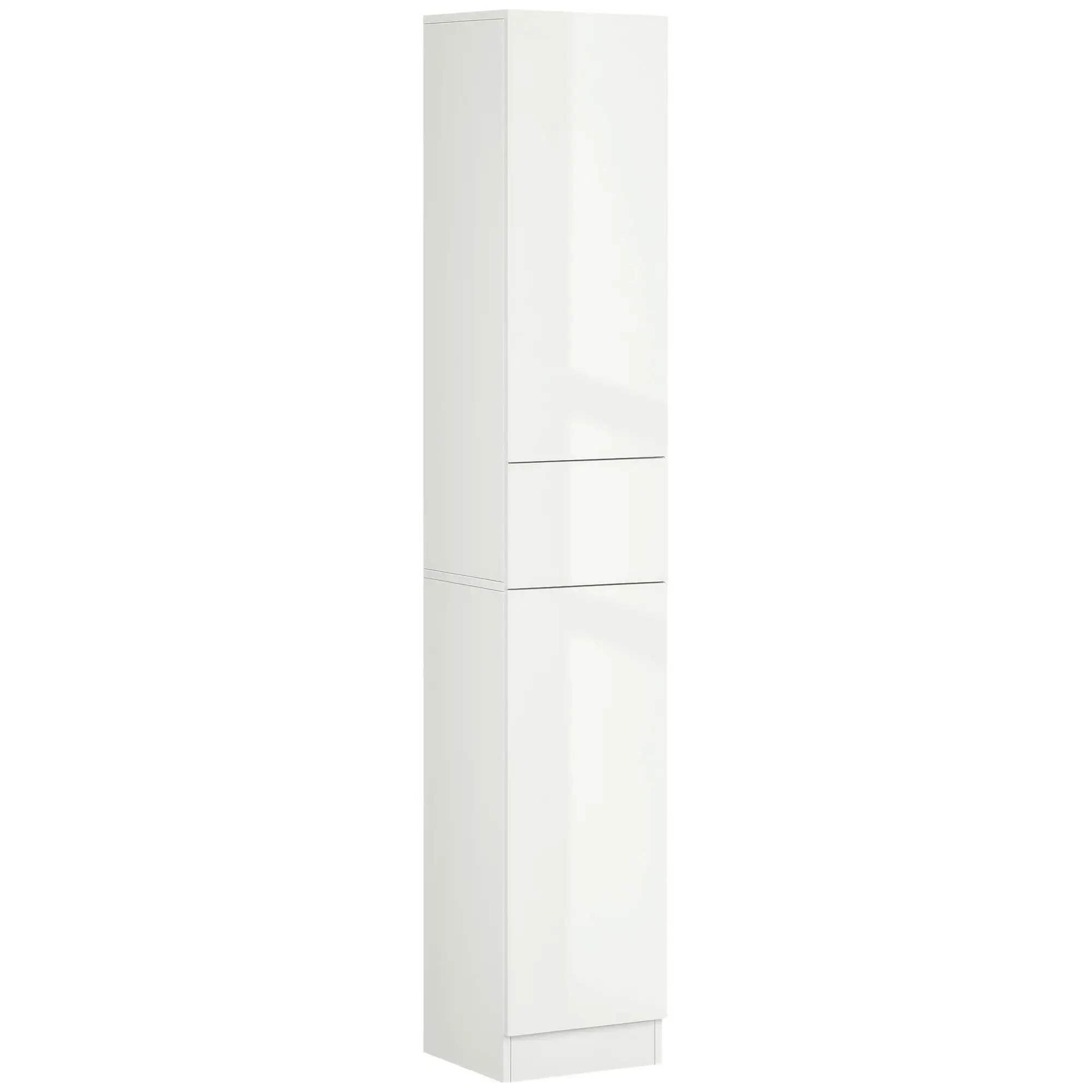 kleankin Badezimmerschrank mit 1 Schublade Push-to-Open 5 verstellbare Einlegeböden weiß Hochglanz 30x28x170cm