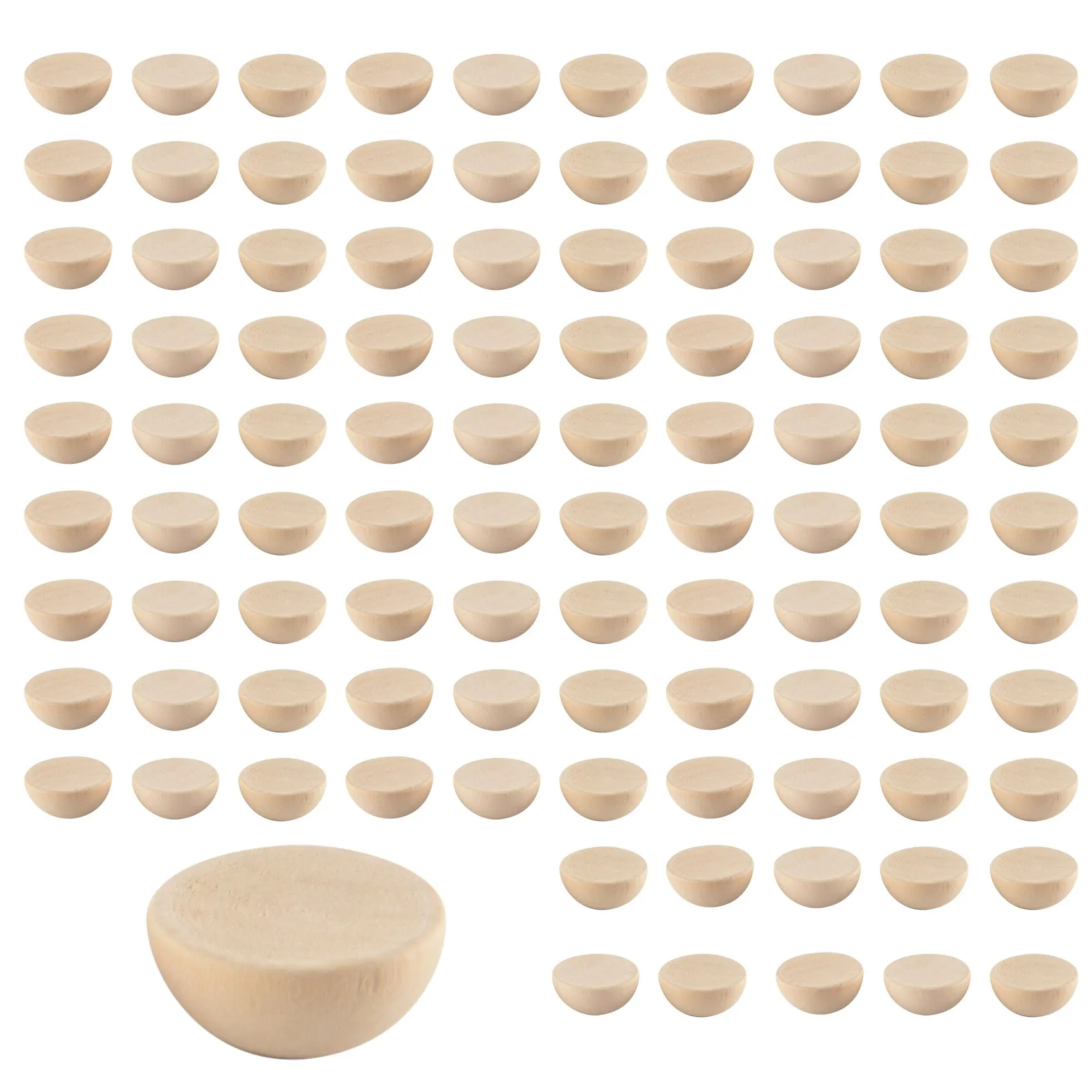 100 قطعة 20 مللي متر نصف خرز خشبي ، كرات خشبية مستديرة طبيعية غير مكتملة خرز فضفاض لعيد الميلاد اليدوي