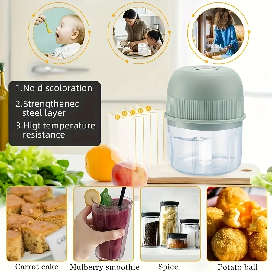 250ml Electric Mini Garlic Chopper USB Meat Grinder Garlic Crusher Sturdy Ginger and Vegetable Crusher with Safety Switch,