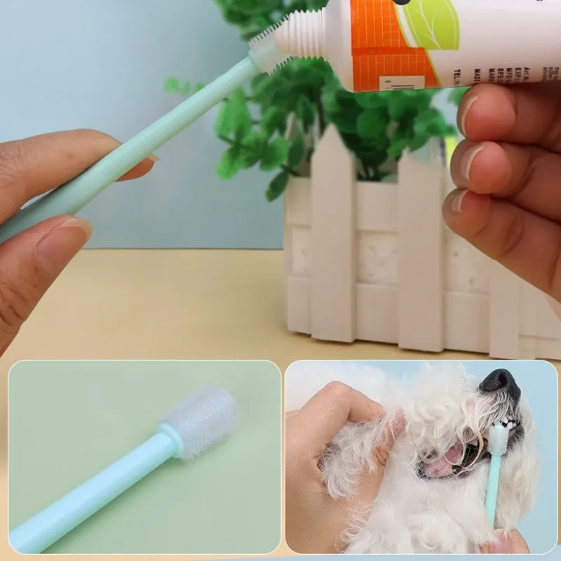 Dog Toothbrush Dog Teeth Cleaning 360 Degrees Brush for Dogs Cat Oral Cleaning Soft Hair Pet Toothbrushes Long Handle Dogs Brush