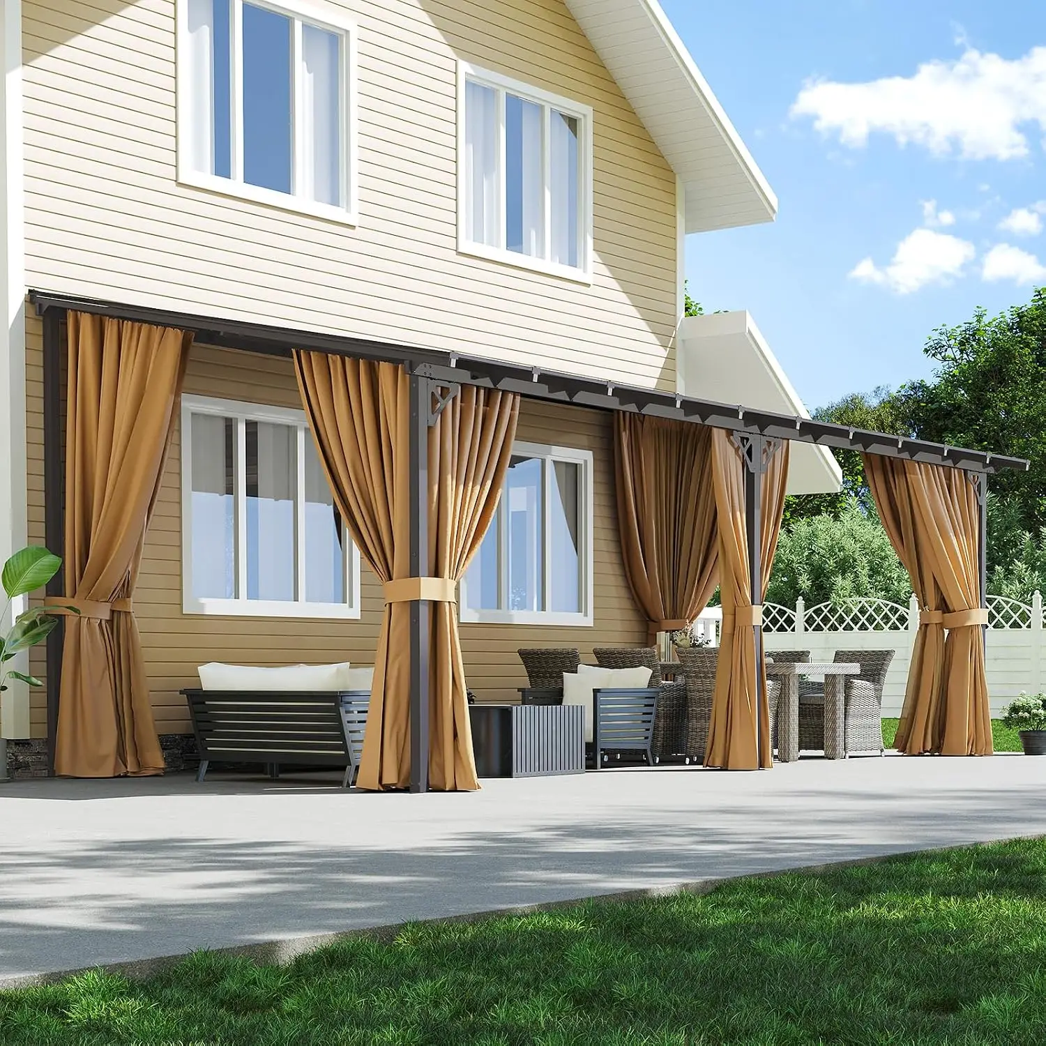 10'x20' Lean to Gazebo Pergola with Mosquito Net and Curtains, Customized